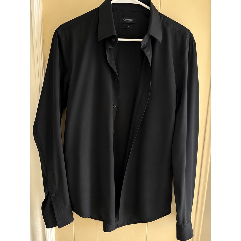 Calvin Klein Collection Mens Slim Fit Black Button Down Dress Shirt Size 43 17 M